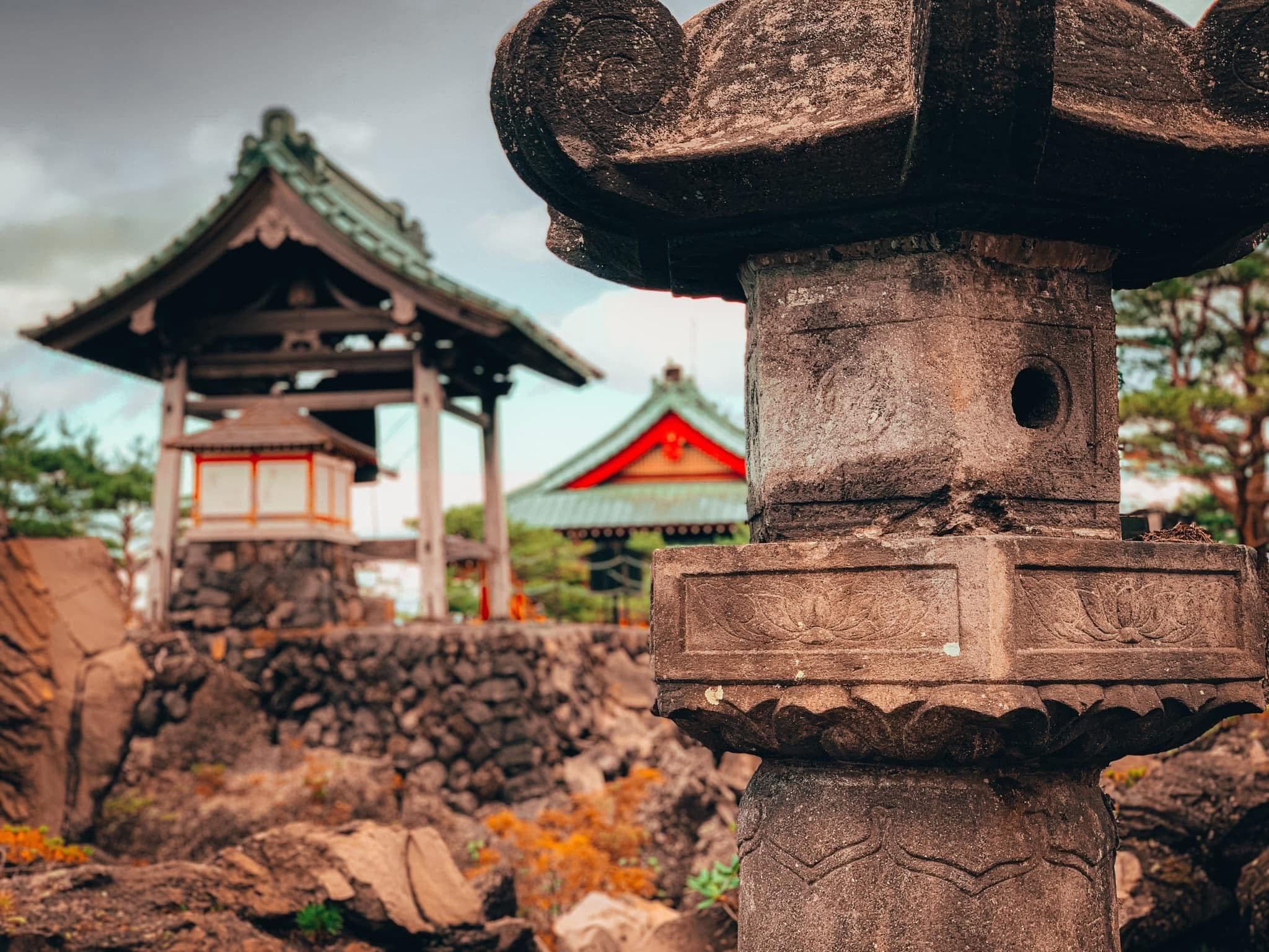 Stone lantern and temple grounds in Japan
